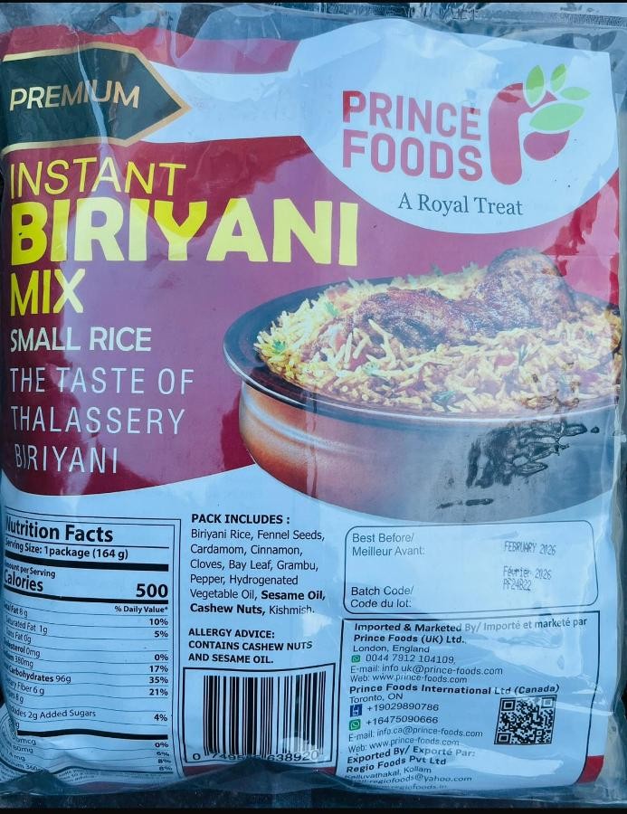 PRINCE INSTANT BIRIYANI MIX SMALL GRAIN 900gm